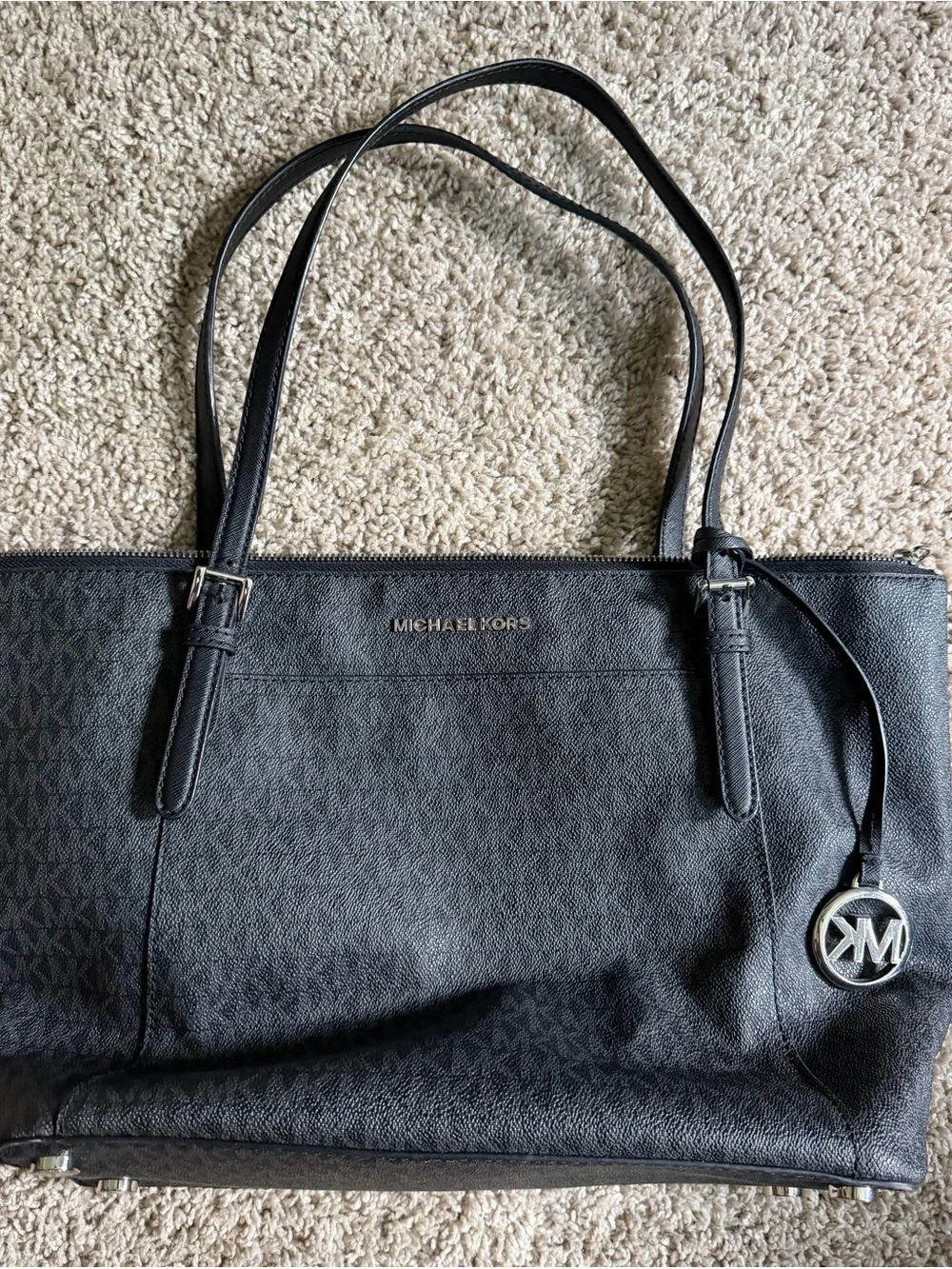 Michael Kors Black Logo MK Charm Tote